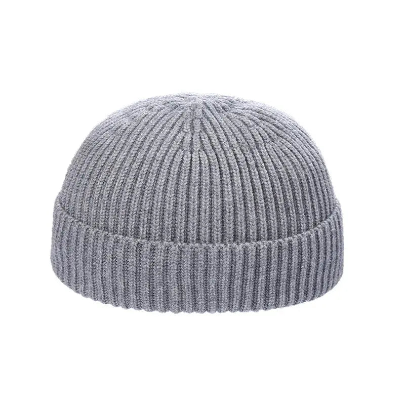 Knitted Round Top Brimless Cold Hat - Crokboxgrey53 - 59cm