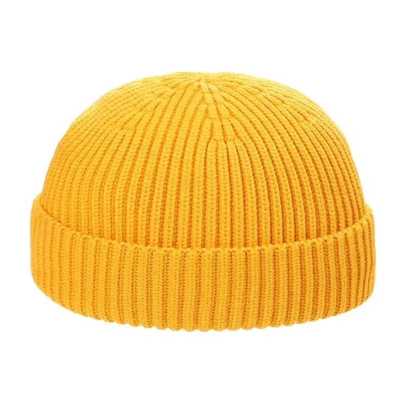 Knitted Round Top Brimless Cold Hat - Crokboxyellow53 - 59cm