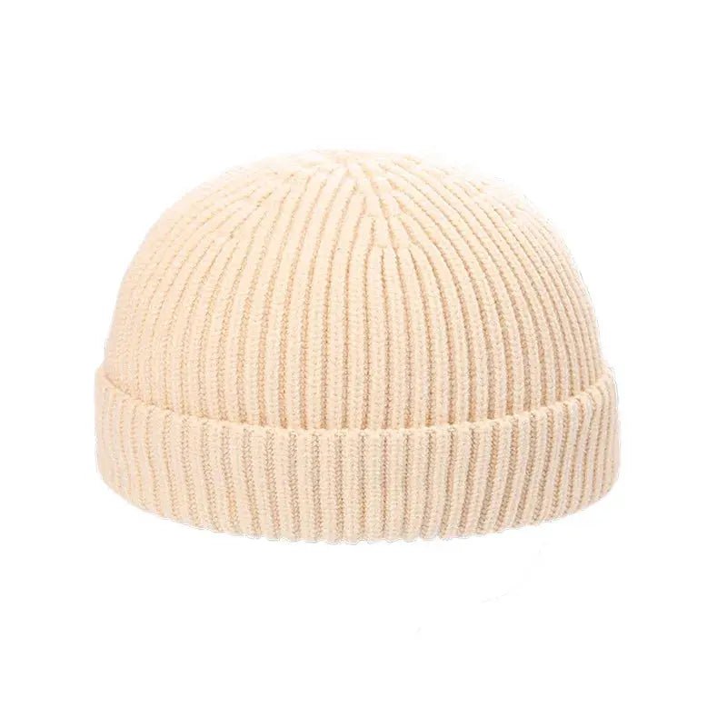 Knitted Round Top Brimless Cold Hat - CrokboxBeige53 - 59cm