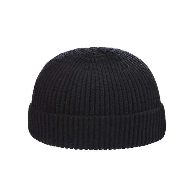 Knitted Round Top Brimless Cold Hat - Crokboxblack53 - 59cm