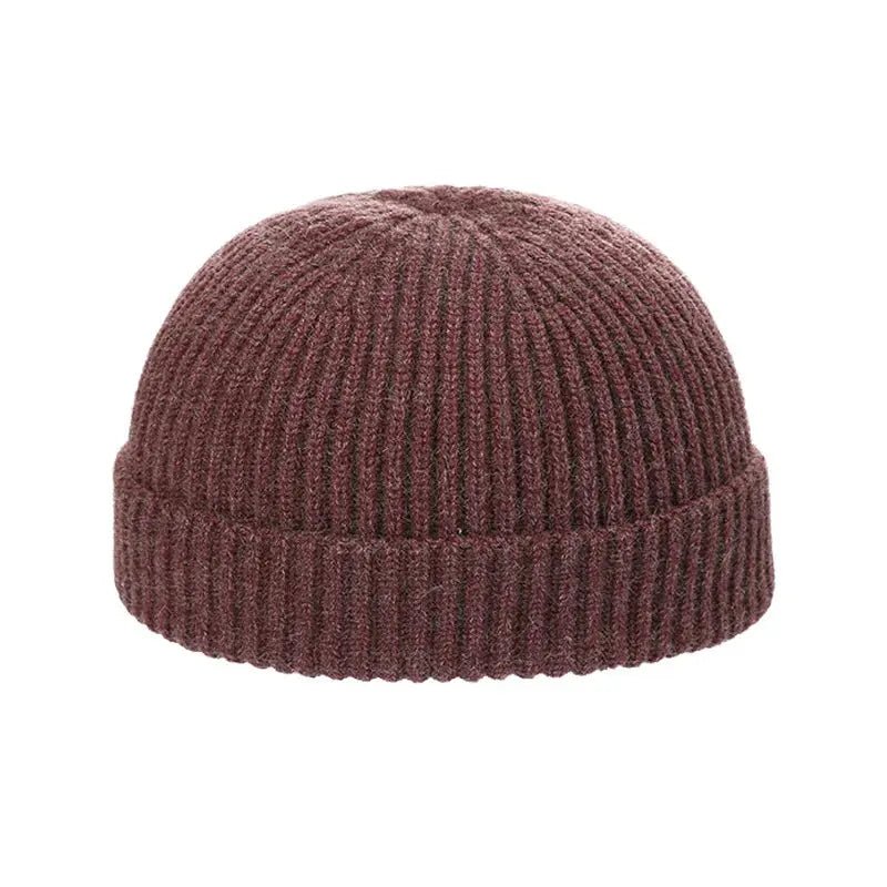 Knitted Round Top Brimless Cold Hat - CrokboxDark brown53 - 59cm